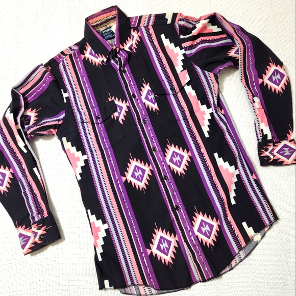 Wrangler Shirts Vintage 9s Wrangler Aztec Brushpopper Western Shirt